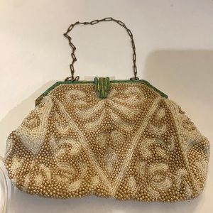 Stunning Clutch white gold Purse w/Jade trim